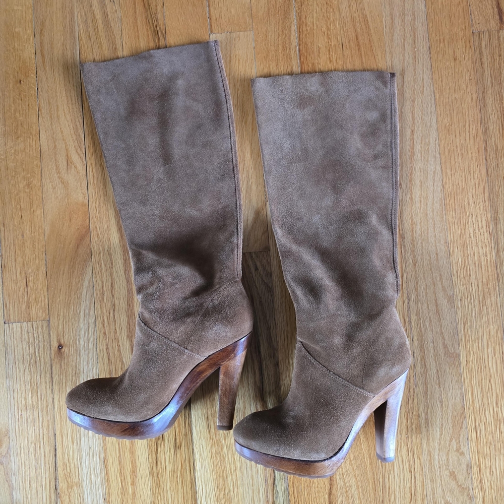 Michael Kors Tan Cognac Brown Knee High Tall Genuine Suede Leather Boots Heels 8